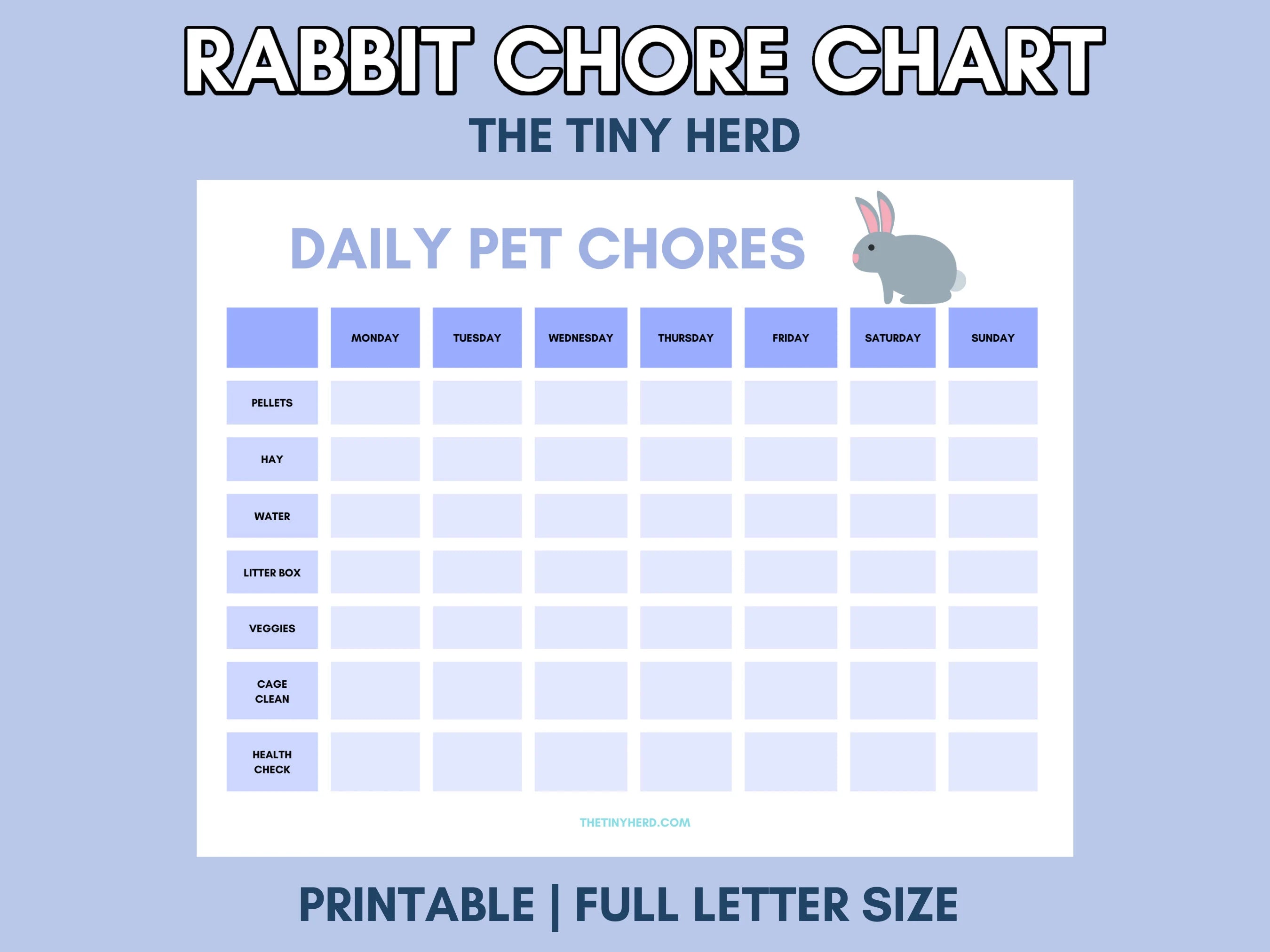 Rabbit Chore Chart Printable | Daily Bunny Care Checklist PDF